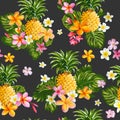 Pinapples and Tropical Flowers Background