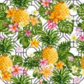 Pinapples and Tropical Flowers Geometry Background