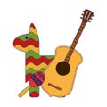 Pinata maraca and guitar mexican symbol blue lines