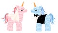 Pinata with the unicorns of the bride and groom. Pinata for wedding traditions. Vector illustration for newlyweds.