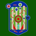 Pinball composition with pinball hit strike description. Realistic Pinball. Pinball cartoon illustration isolated on green