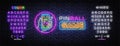 Pinball game neon sign vector design template. Pinball game in smartphone, neon concept, light banner, design element, night