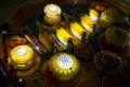 Pinball table close up view of vintage game machine Royalty Free Stock Photo