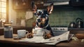 Pincher dog reading and holding a newspaper Royalty Free Stock Photo