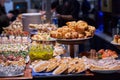 Pinchos and tapas typical of the Basque Country, Spain. Selection of different types of foods to choose from. San Sebastian