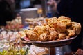 Pinchos and tapas typical of the Basque Country, Spain. Selection of different types of foods to choose from. San Sebastian