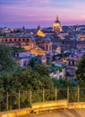 Amazing panorama at evening from the Pincio Terrace in Rome, Italy. Royalty Free Stock Photo