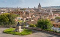Panorama from the Villa Medici with the dome of the Basilica of Ambrogio e Carlo al Corso, in Rome, Italy. Royalty Free Stock Photo