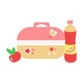 Pinck Lunchbox with red apple and juice flat icon Vector illustration