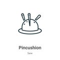 Pincushion outline vector icon. Thin line black pincushion icon, flat vector simple element illustration from editable sew concept Royalty Free Stock Photo