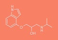 Pindolol beta blocker drug molecule. Skeletal formula.