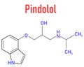 Pindolol beta blocker drug molecule. Skeletal formula.