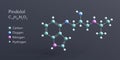 pindolol molecule 3d rendering, flat molecular structure with chemical formula and atoms color coding
