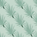 Pine branches foliage print seamless pattern, Pastel blue coniferous twigs backdrop. Minimalistic style