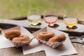 Cider Donuts in Basket with Cider Flight