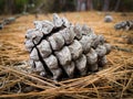 Pine cone on bed of pine needles Royalty Free Stock Photo