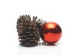 Pine cone Christmas decoration red ball Royalty Free Stock Photo
