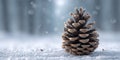 Pine cone covered with snow in winter forest on a blurred background with bokeh Royalty Free Stock Photo