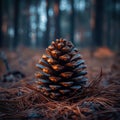 Pine Cone on Forest Floor in Soft Light with Blur Background Royalty Free Stock Photo