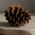 A pine cone rests on a textured stone surface. The cone is brown, with overlapping Royalty Free Stock Photo