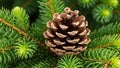 Pine cone surrounded by green pine tree branches Royalty Free Stock Photo