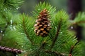 a pine cone on a tree