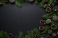 pine cones and branches on a black background