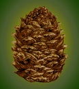 Digital illustration of a pine cone with intricate brown textures, set against a gradient green background Royalty Free Stock Photo