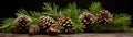 pine cones and pine needles on a table