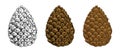 Pine Cones Vector Set. Different Hand Drawn Sketch Styles. Botanical Drawing. Winter Holidays, Christmas Symbols.