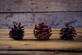 Pine cones on wooden plank Royalty Free Stock Photo