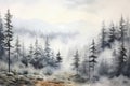 Fog season misty mist landscape pine background tree forest foggy nature mountain morning Royalty Free Stock Photo