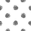Pine, fir, cedar cone, spruce apple. Vector seamless pattern hand drawn with ink. Element of coniferous, evergreen Royalty Free Stock Photo
