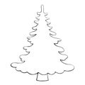 Pine, fir, tree vector contour silhouette in doodle style, isolated. Clipart, symbol merry christmas and happy new year Royalty Free Stock Photo