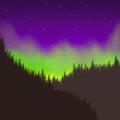 Pine Forest Landscape View with Aurora Borealis Night Sky Wallpaper Background Royalty Free Stock Photo