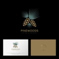 Pine Forest logo. Hotel and resort. Pine cone and needles with letters.