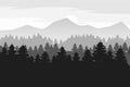 Pine forest and mountains vector backgrounds. Panorama landscape spruce silhouette illustration, vector, isolated Royalty Free Stock Photo