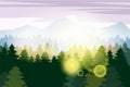 Pine forest and mountains vector backgrounds. Panorama landscape spruce silhouette illustration, vector, isolated Royalty Free Stock Photo