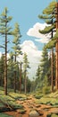 Pine Forest In Rocky Mountains - Detailed Marine View Vintage Poster