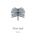 Pine leaf icon. Thin linear pine leaf outline icon isolated on white background from nature collection. Line vector sign, symbol Royalty Free Stock Photo