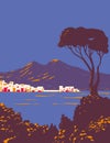 Pine of Naples and Gulf of Naples with Mount Vesuvius Italy WPA Art Deco Poster