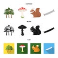 Pine, poisonous mushroom, tree, squirrel, saw.Forest set collection icons in cartoon,black,flat style vector symbol