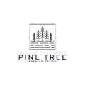Pine, Spruce tree vintage retro hipster line art Logo design