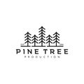 Pine tree, Spruce tree vintage retro hipster line art Logo design