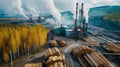 Pine timber stacked at lumber yard Royalty Free Stock Photo