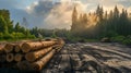 Pine timber stacked at lumber yard Royalty Free Stock Photo