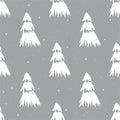 A seamless grey pattern with white pine trees