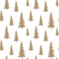 Pine tree hand drawn sketch retro, vintage Seamless Pattern. Vector Illustration.