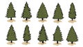 Pine Tree Illustration Hand Drawn Doodle Colorful Set Nature Landscape.Vector Elements Royalty Free Stock Photo