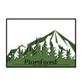 Pine-tree and mountain green icon, silhouette and vector logo. Nature sign and symbol